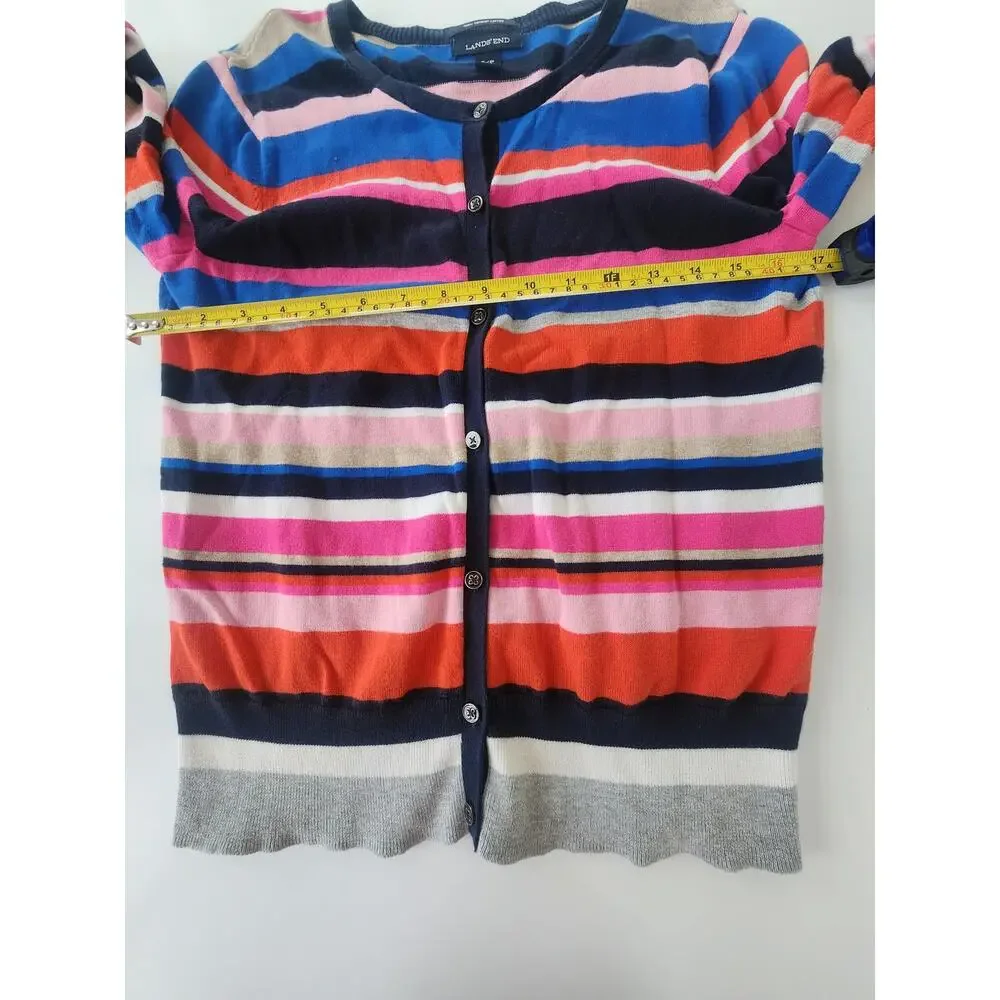 Lands' End 100% Cotton Cardigan, Multi Stripe, S/P - Spring Ready